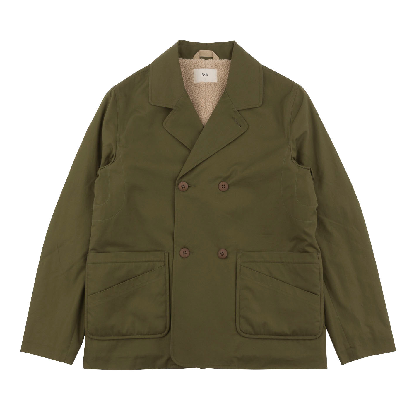 Folk | Twill And Twill Fleece Peacoat - Bottle Green