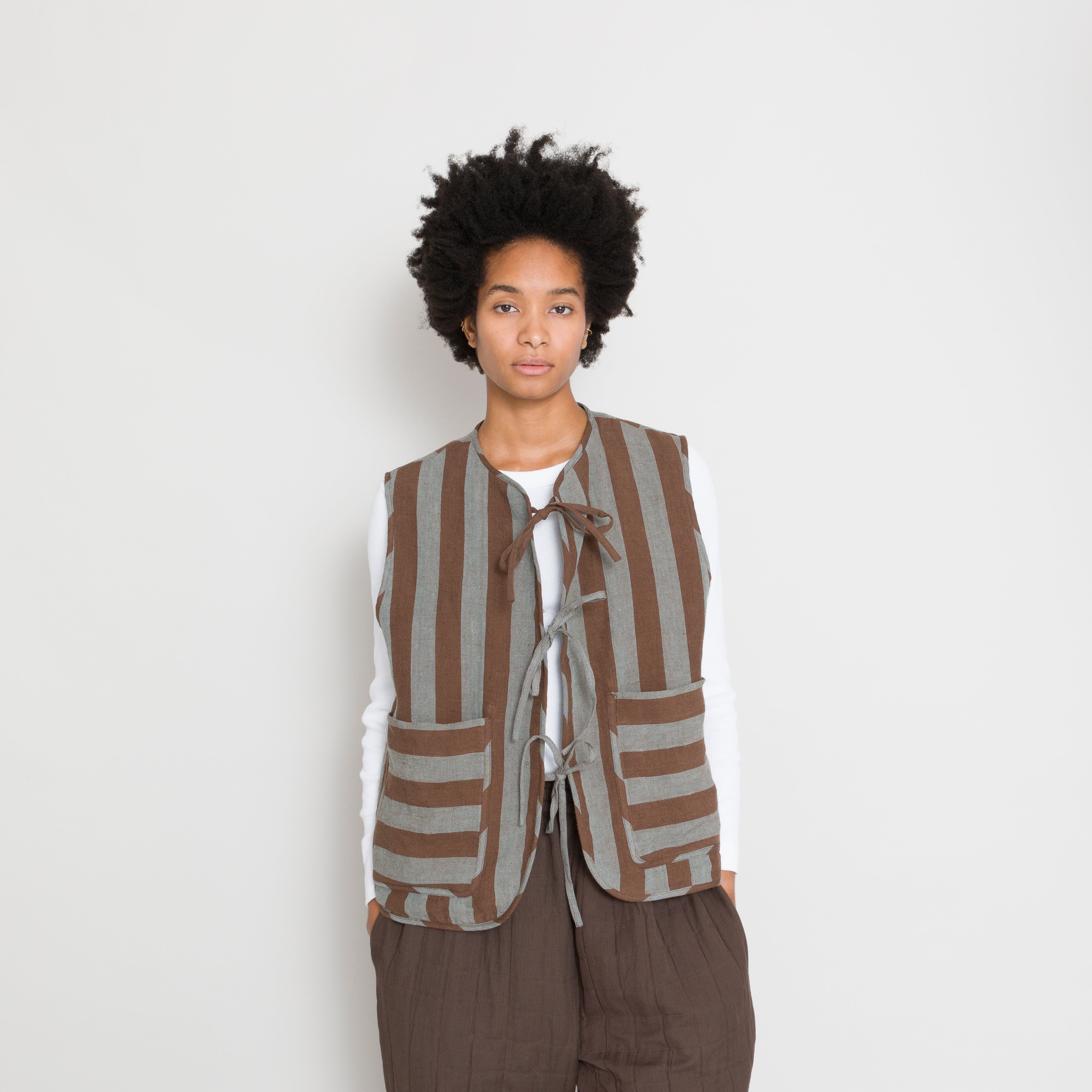 Cawley | Cawley - Jacquard and Linen Peyton Vest - Brown