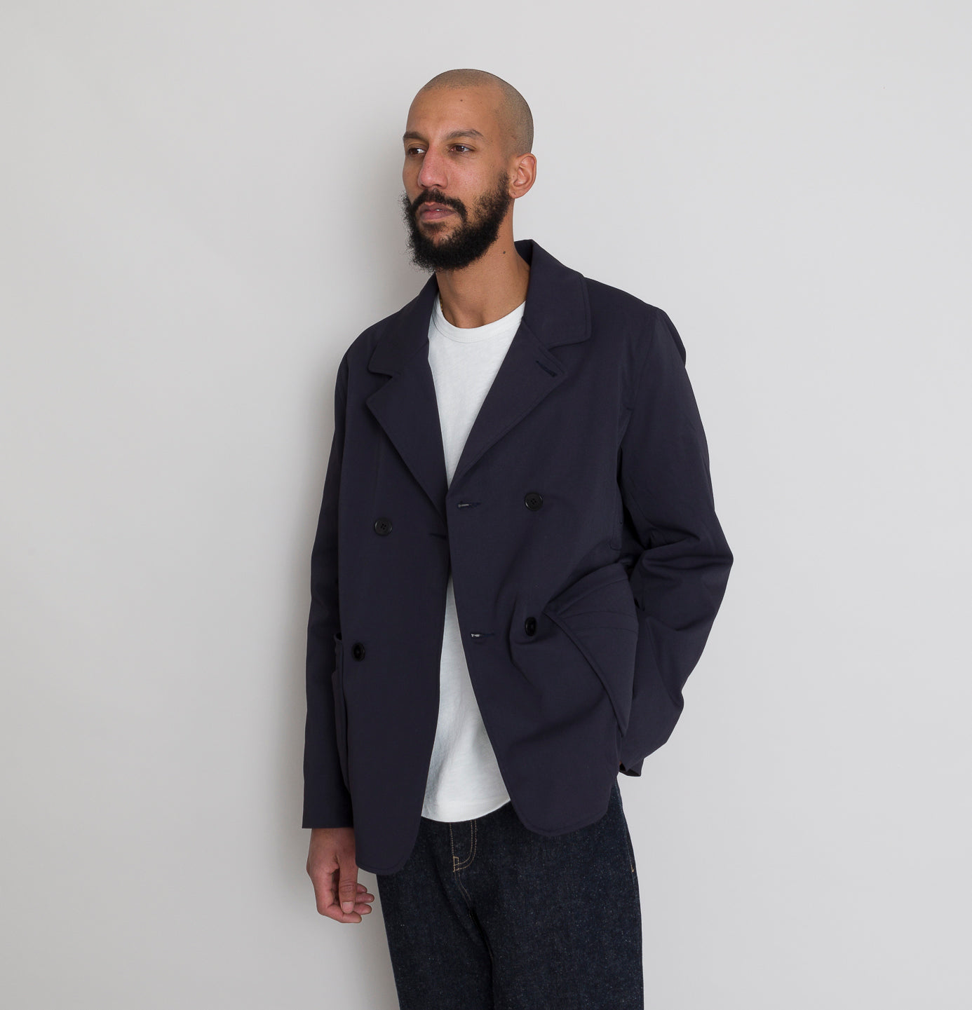 Folk | Twill And Twill Fleece Peacoat - Navy