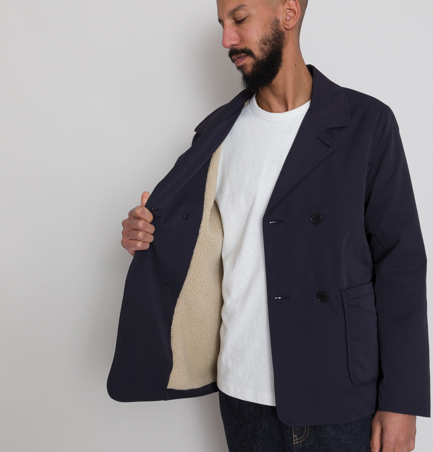 Folk | Twill And Twill Fleece Peacoat - Navy