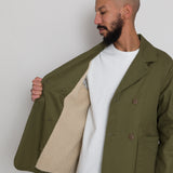 Folk | Twill And Twill Fleece Peacoat - Bottle Green