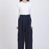 Cawley - Japanese Linen Wool Mara Trouser - Navy Herringbone