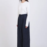 Cawley - Japanese Linen Wool Mara Trouser - Navy Herringbone