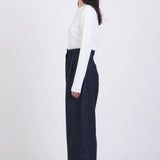 Cawley - Japanese Linen Wool Mara Trouser - Navy Herringbone