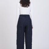 Cawley - Japanese Linen Wool Mara Trouser - Navy Herringbone