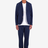 Drawcord Cotton Linen Trouser - Navy