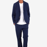 Drawcord Cotton Linen Trouser - Navy