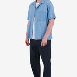 Relaxed Soft Collar Shirt - Indigo Microcheck