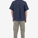 Short Sleeve Revere Shirt - Navy Textured Stripe