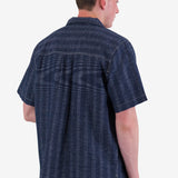 Short Sleeve Revere Shirt - Navy Textured Stripe