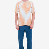 Short Sleeve Textured Stripe T-Shirt - Ecru / Orange