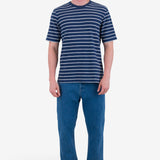 Short Sleeve Textured Stripe T-Shirt - Soft Navy / Ecru