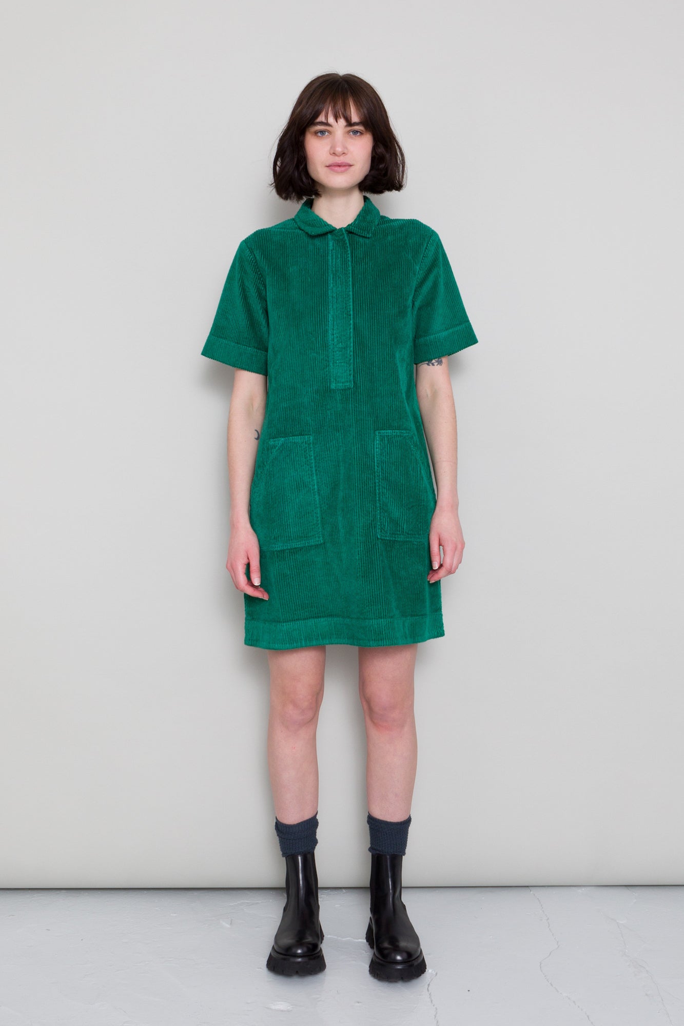 A Line Zip Dress Emerald Green Cord