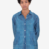 Boyfriend Shirt - Cobalt Ecru Dash Print