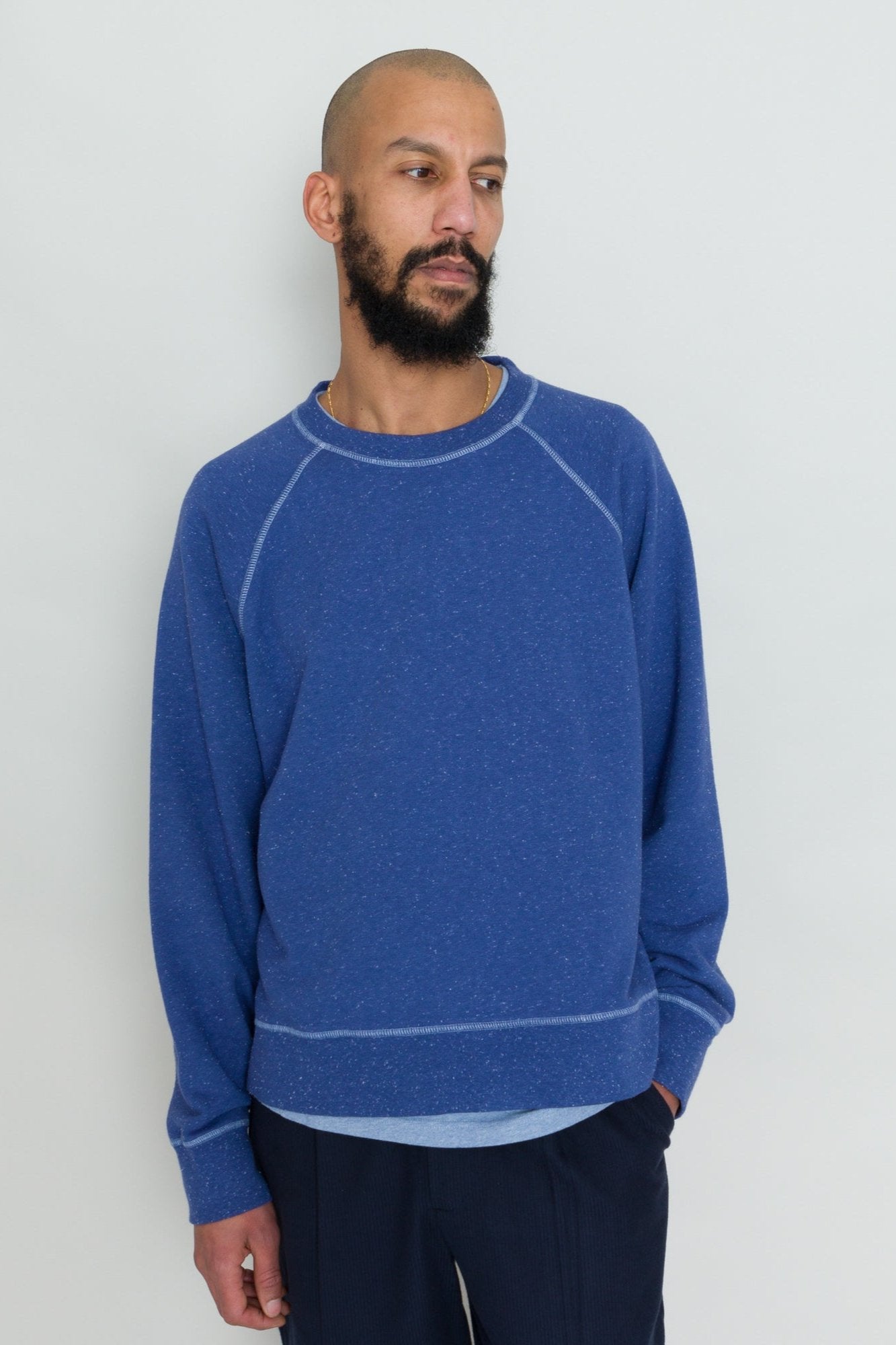 Folk Engineered Raglan Sweat Mid Navy Nep