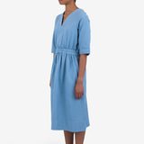 Gathered Dress - Light Indigo Topstitch