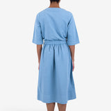 Gathered Dress - Light Indigo Topstitch