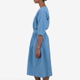 Gathered Dress - Light Indigo Topstitch