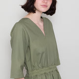 Gathered Dress - Olive Twill