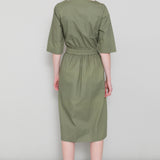 Gathered Dress - Olive Twill