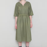 Gathered Dress - Olive Twill