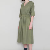 Gathered Dress - Olive Twill