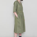 Gathered Dress - Olive Twill