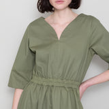 Gathered Dress - Olive Twill