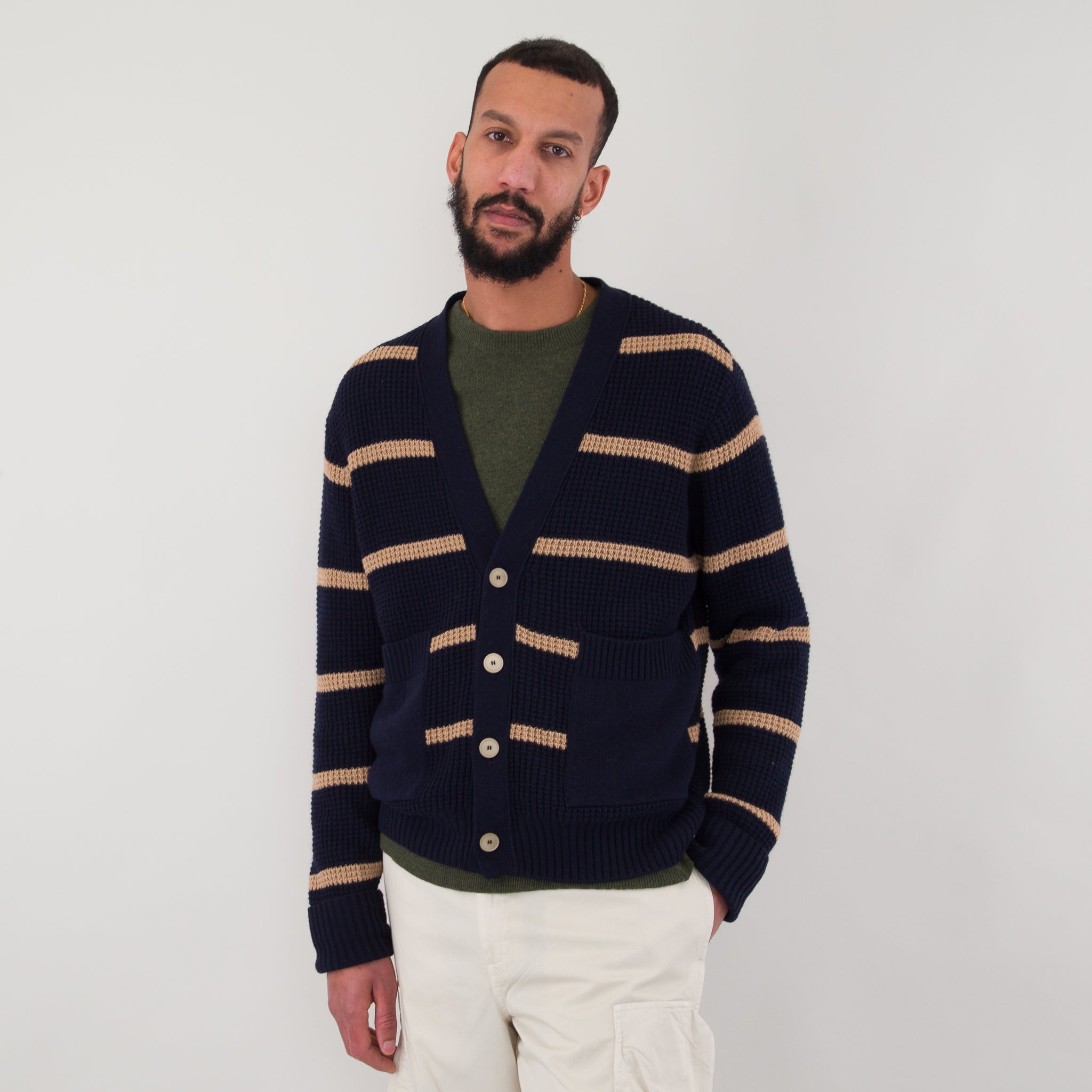 Folk | Waffle Cardigan - Navy Stripe