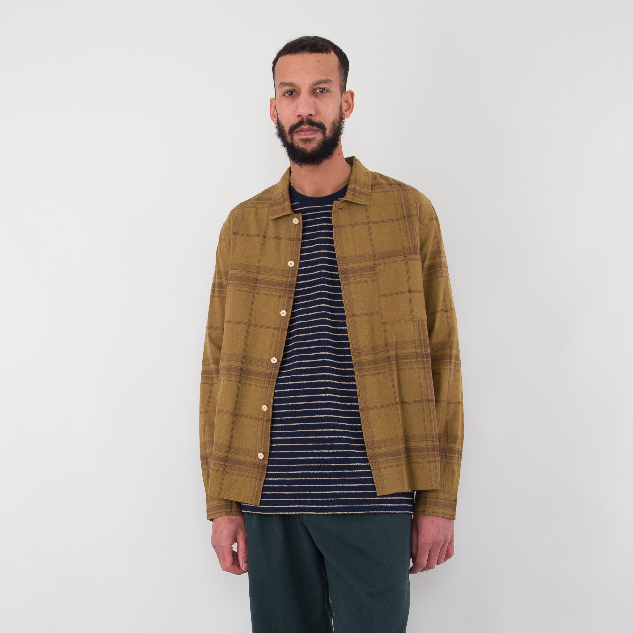 Folk | Patch Shirt - Tobacco Fine Check