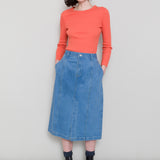 Midi Panel Skirt - Bleached Denim