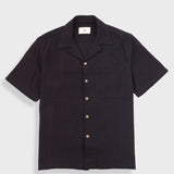 Relaxed Soft Collar Shirt - Soft Black Open Weave Check