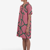 Shirt Dress - Pink Green Diamond Print