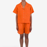 Short Sleeve Soft Collar Shirt - Orange Diamond Print