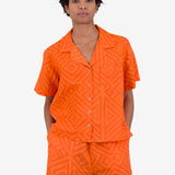 Short Sleeve Soft Collar Shirt - Orange Diamond Print