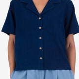 Short Sleeve Soft Collar Shirt - Indigo