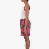 Wide Signal Shorts - Pink Green Diamond Print