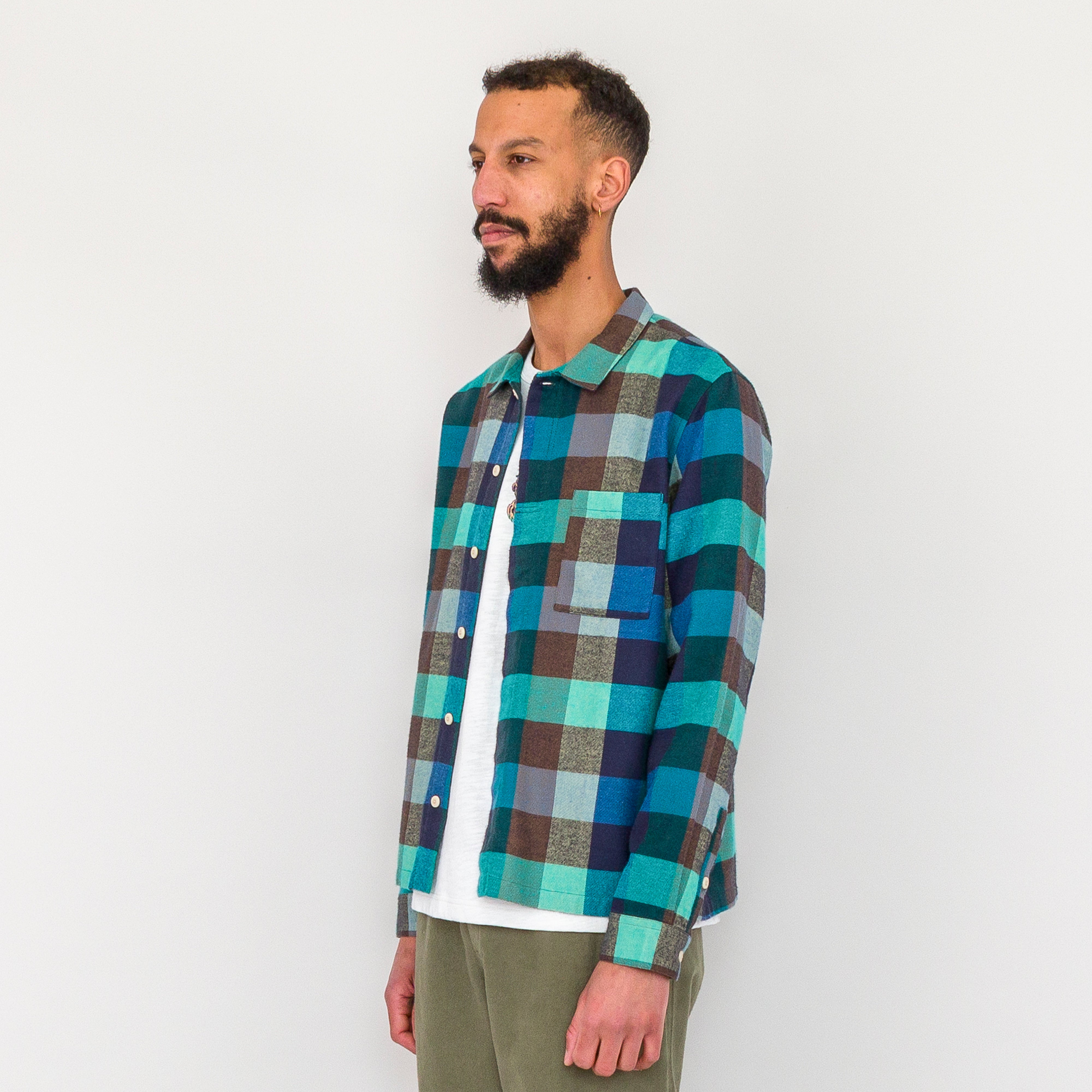 Folk | Patch Shirt - Blue/ Green Flannel Check