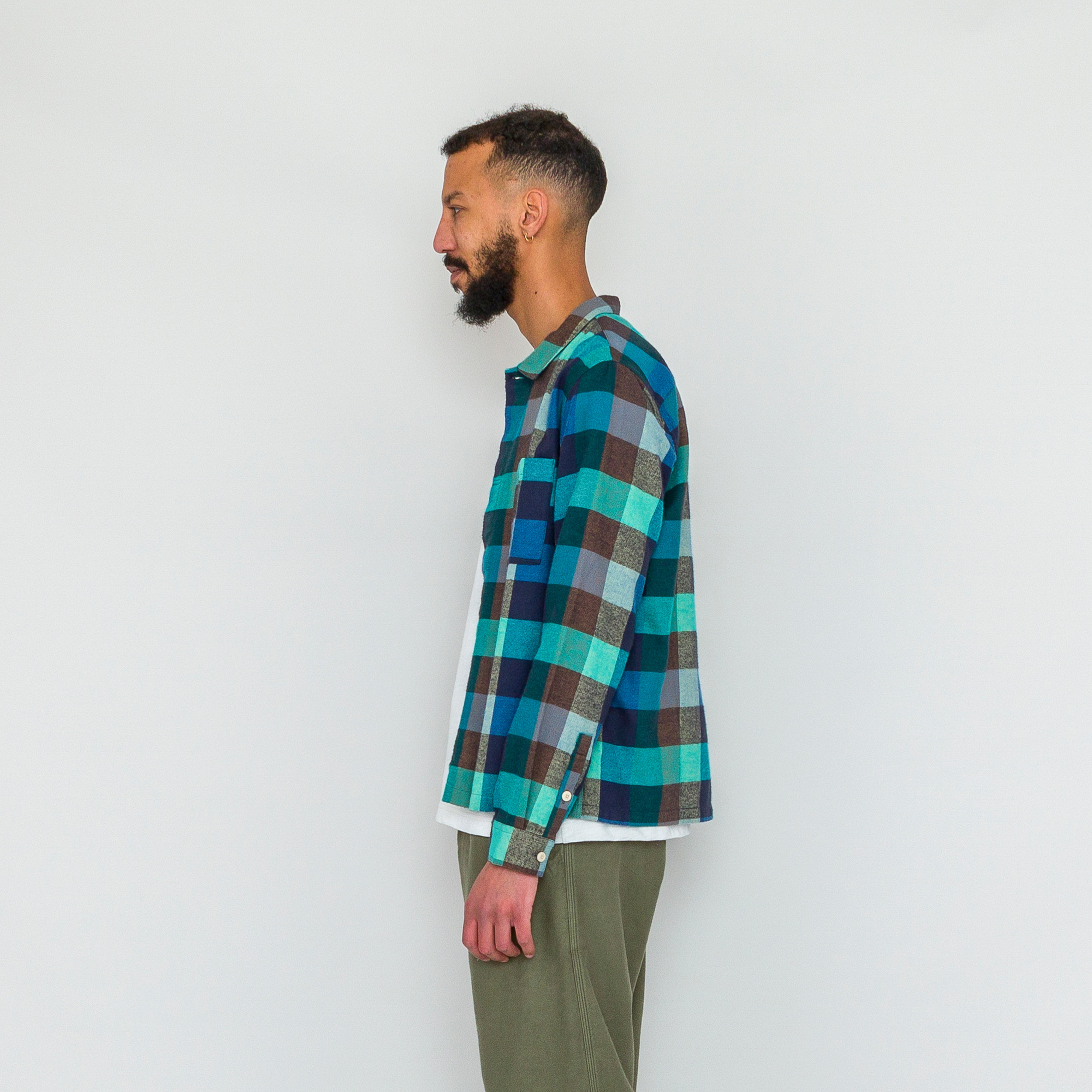 Folk | Patch Shirt - Blue/ Green Flannel Check