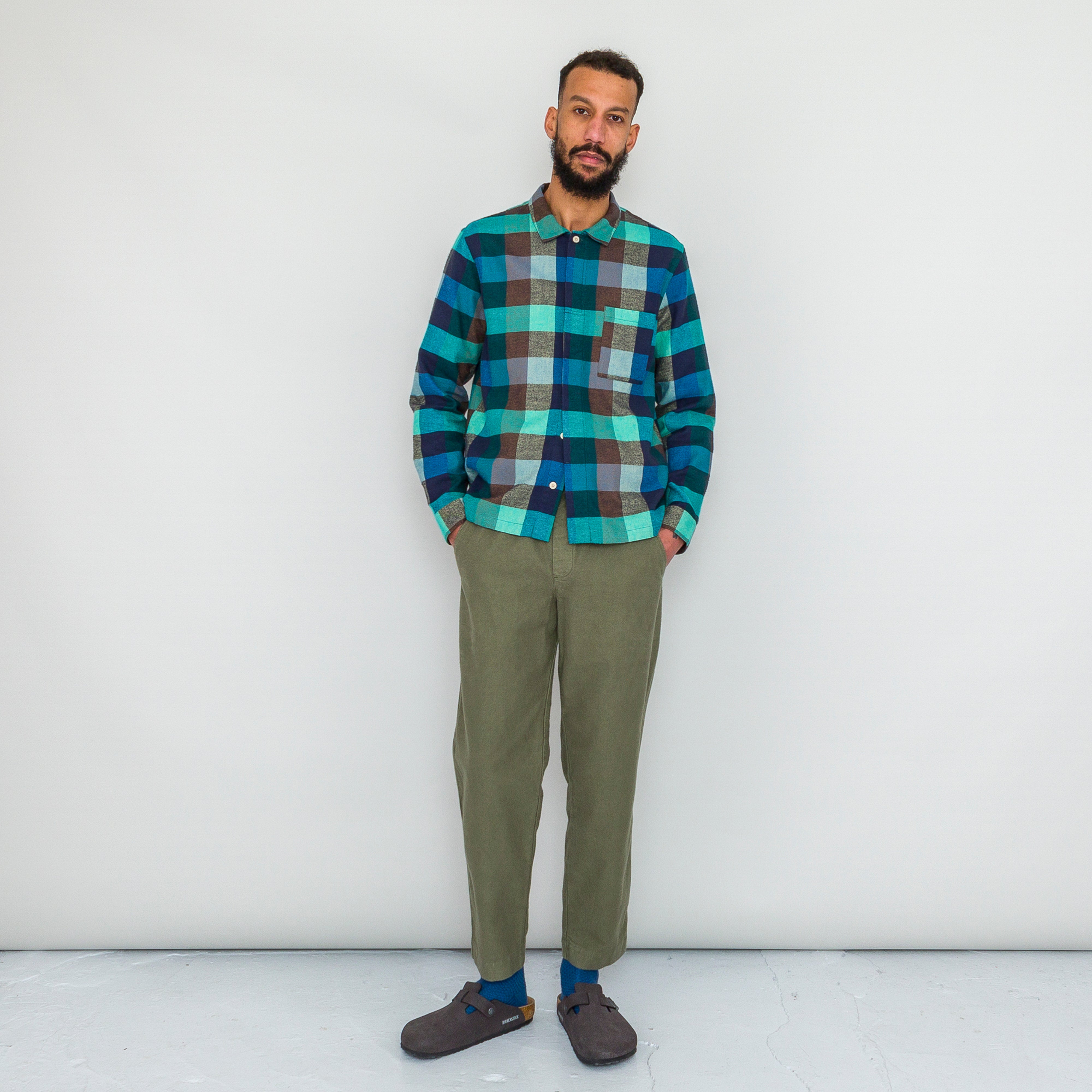 Folk | Patch Shirt - Blue/ Green Flannel Check