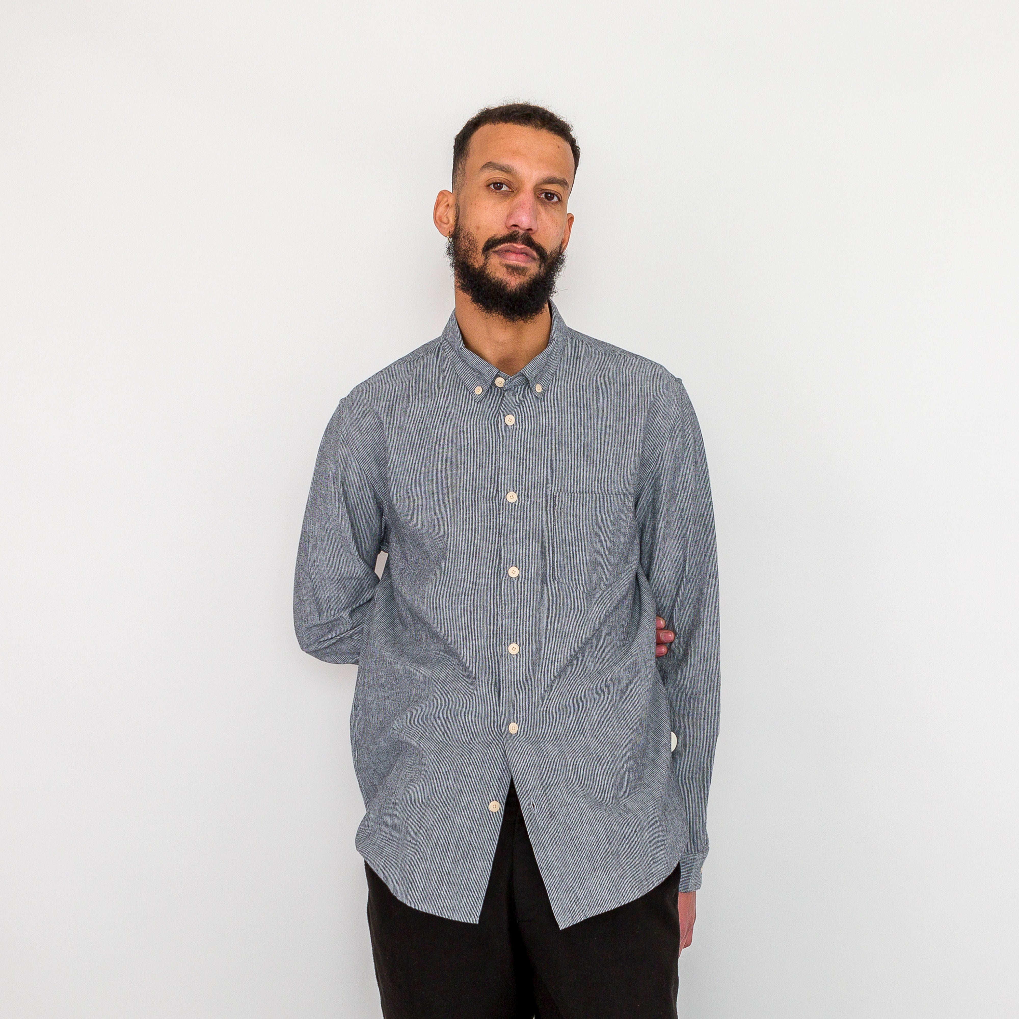 Folk | Relaxed Fit Shirt - Black Microstripe