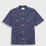 Short Sleeve Revere Shirt - Navy Textured Stripe