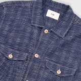 Short Sleeve Revere Shirt - Navy Textured Stripe