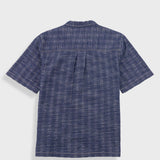 Short Sleeve Revere Shirt - Navy Textured Stripe