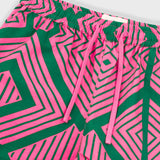 Wide Signal Shorts - Pink Green Diamond Print