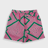 Wide Signal Shorts - Pink Green Diamond Print