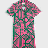 Shirt Dress - Pink Green Diamond Print