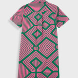 Shirt Dress - Pink Green Diamond Print