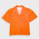 Short Sleeve Soft Collar Shirt - Orange Diamond Print