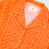 Short Sleeve Soft Collar Shirt - Orange Diamond Print